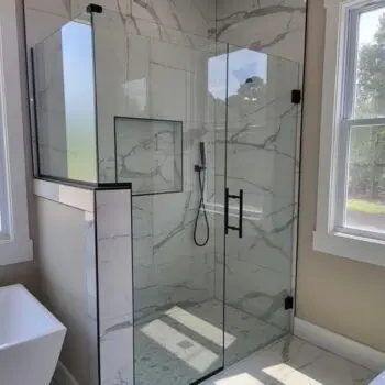 Corner glass shower enclosure installed