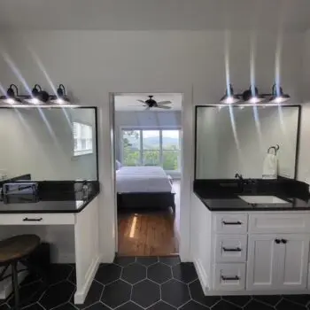 Modern bathroom with twin vanities
