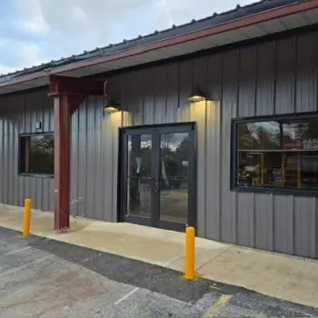 Building exterior with glass doors