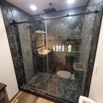 Stone tile shower glass doors