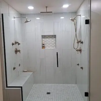 Modern glass shower with bench