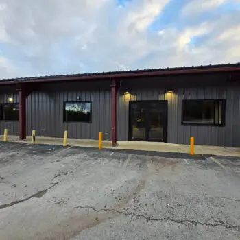 Building exterior with large windows