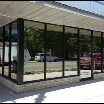 Storefront glass windows exterior view