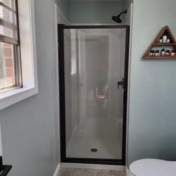 Shower door in modern bathroom
