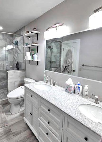Bathroom interior with glass shower